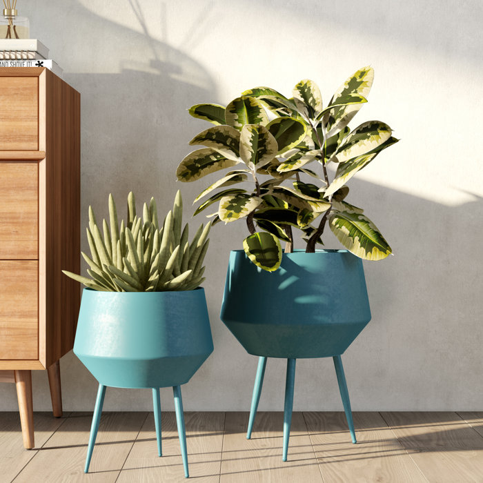 Corrigan Studio® Parkins Mid Century Modern Planters Blue (Set Of 2